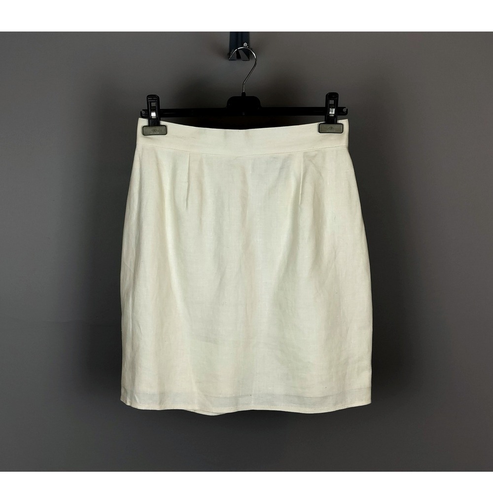 Vintage 100% Linen Mini Skirt Size 8 Cream High Waist Lined Andrea Jovine